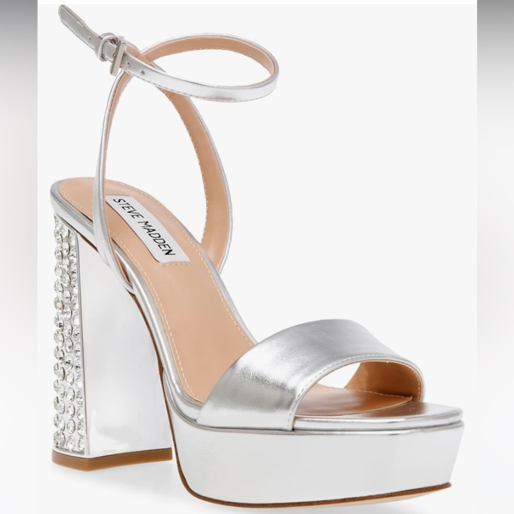 NWT Steve Madden Women’s Lasher Metallic Embellished Heels In Silver Size 5.5 - Picture 3 of 10